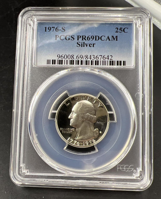 1976 S 25c Bicentennial Washington Silver Quarter Proof Coin PCGS PR69 DCAM #642