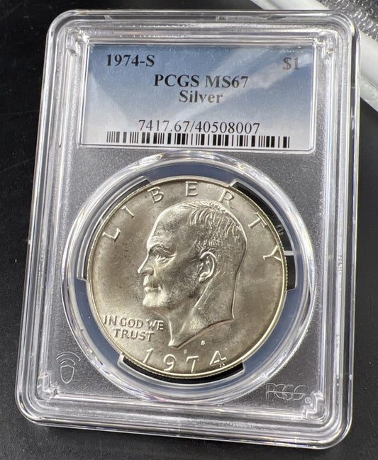 PCGS Certified 1974 S $1 Ike Eisenhower 40% Silver Dollar Coin PCGS MS67 #007