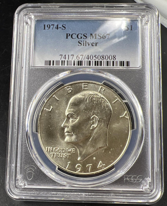 1974 S Ike Eisenhower Bicentennial BU 40% SILVER Dollar Coin MS67 PCGS Gem BU #8