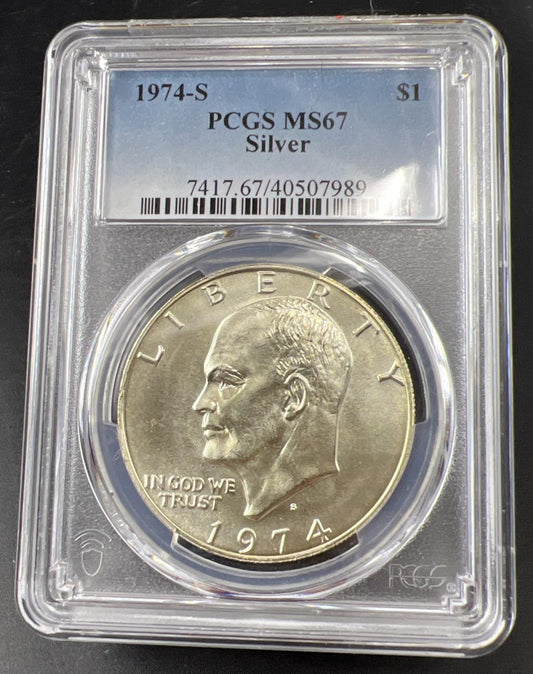 1974 S Ike Eisenhower Bicentennial BU 40% SILVER Dollar Coin MS67 PCGS Gem BU #9