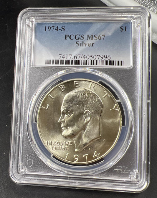1974 S $1 Ike Eisenhower 40% Silver Dollar Coin PCGS MS67 #996 Gem BU Certified