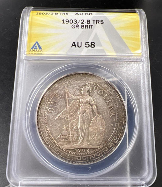 1903/2 B Bombay Mint Great Britain British Trade Dollar ANACS AU58 CH AU Toner!