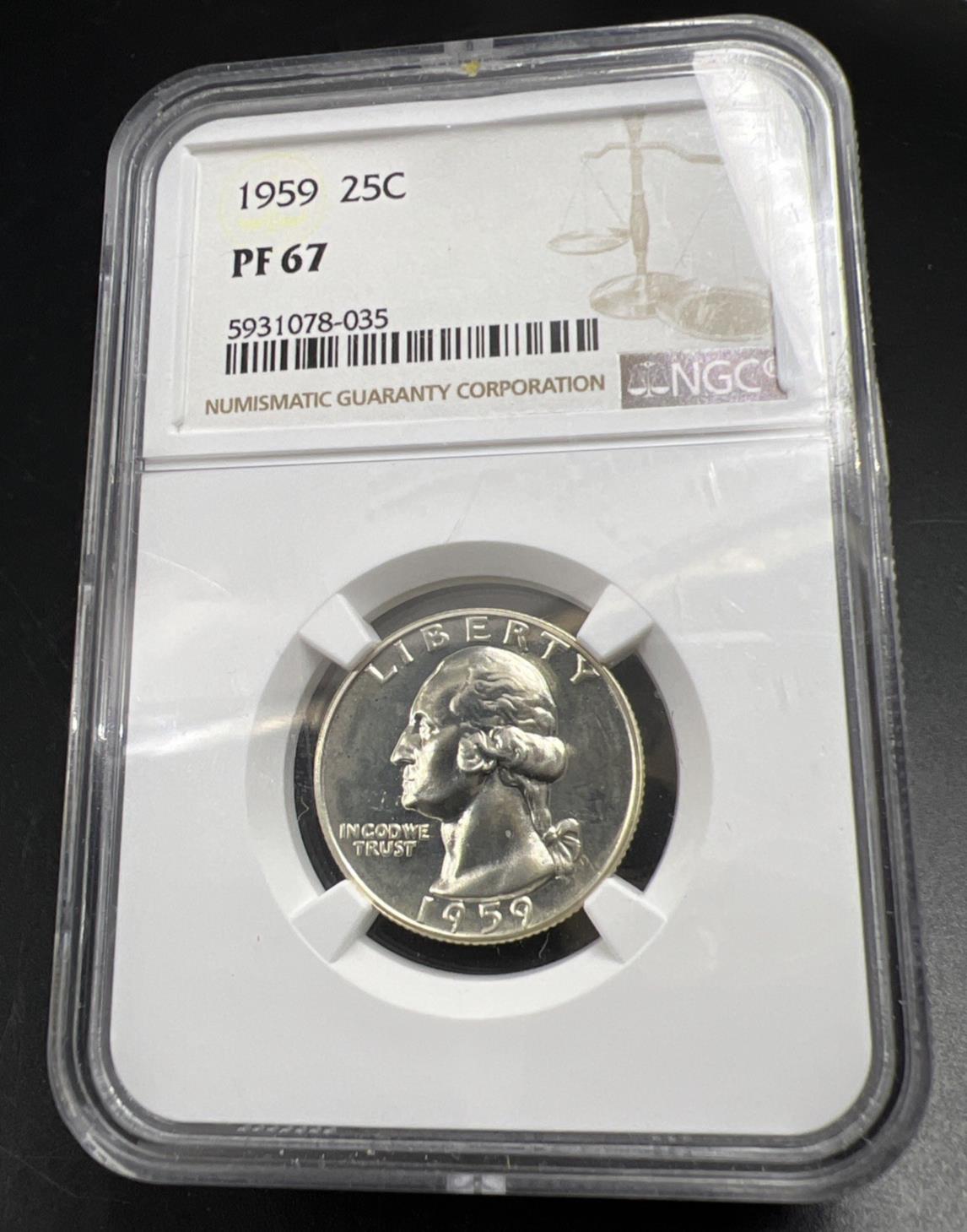 1959 25c Proof Washington Silver Quarter Coin PF67 Gem Certified NGC