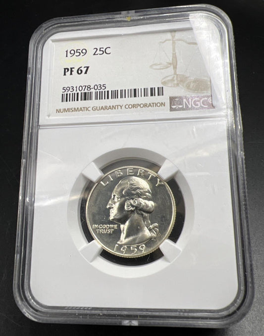 1959 25c Proof Washington Silver Quarter Coin PF67 Gem Certified NGC
