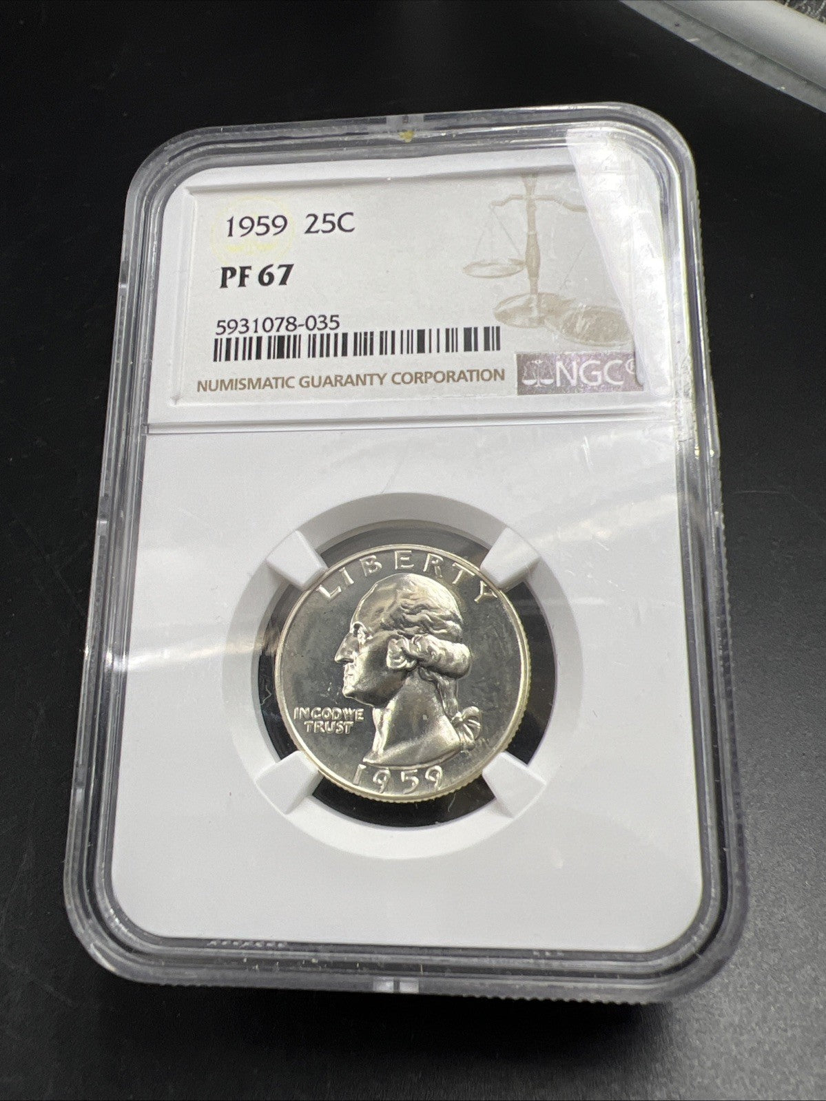 1959 25c Proof Washington Silver Quarter Coin PF67 Gem Certified NGC