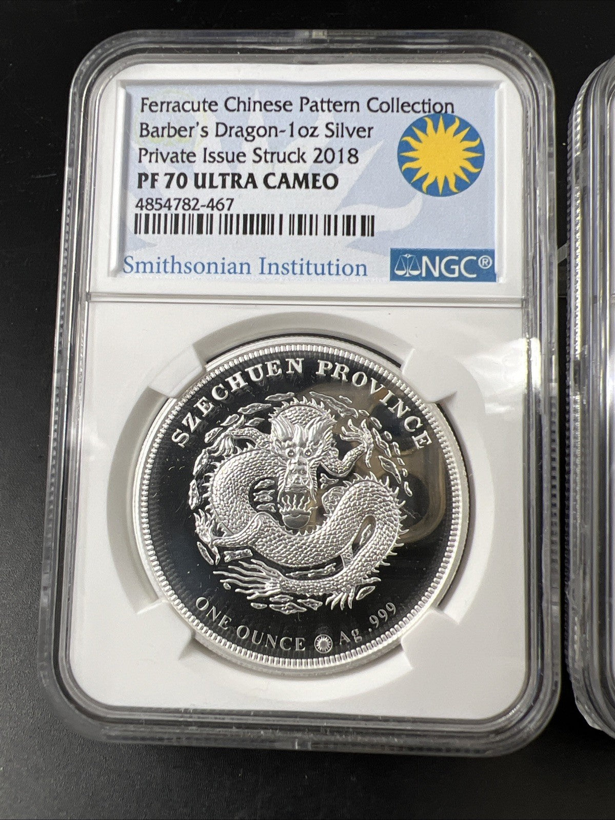 2 Coin Set 2018 Ferracute Chinese Dragon 1 oz Silver PF70 UCAM & Bronze MS70