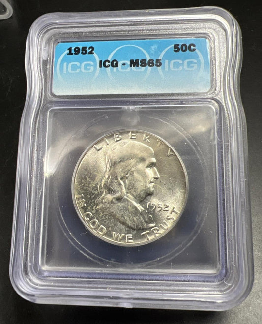 1952 P 50c Franklin Half Dollar Coin Gem BU Certified Some Toning MS65 ICG