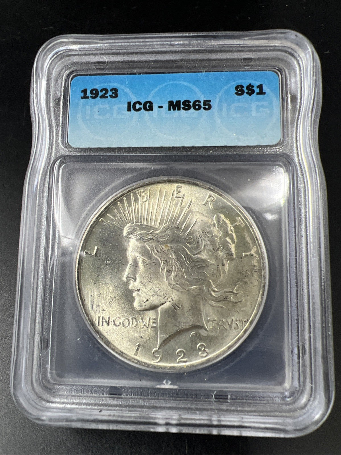 1923 P Peace Silver Eagle Dollar Coin ICG MS65 Gem BU ICG certified