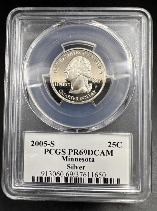 2005 S 25c Silver Minnesota Quarter Coin PCGS PR69 DCAM Flag Holder #650