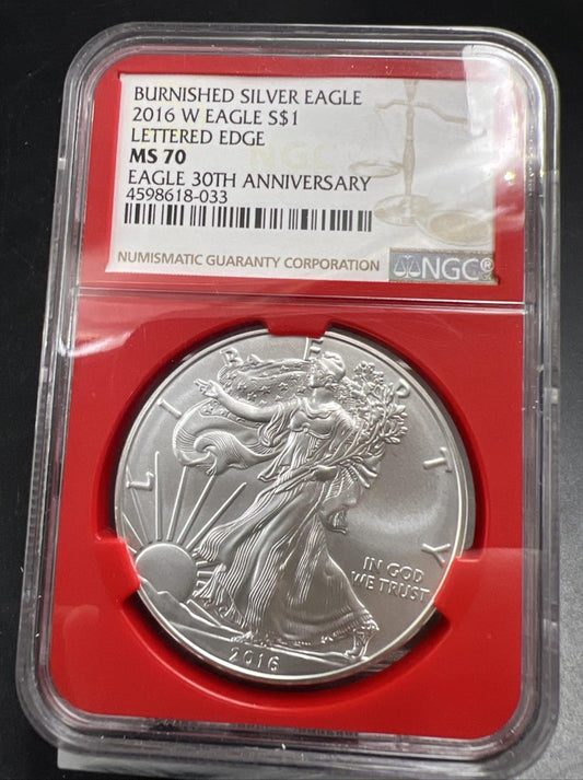 2016 W 1 Oz American Silver Eagle Coin Burnished Lettered Edge MS70 NGC #033