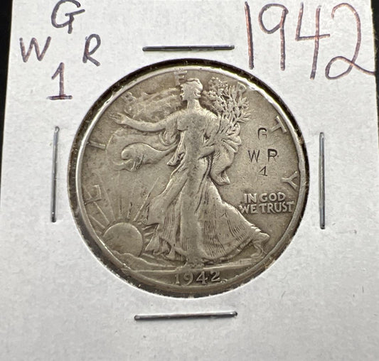 1942 50c Walking Liberty Silver Half Dollar Coin Counterstamped G R 1 W Circ