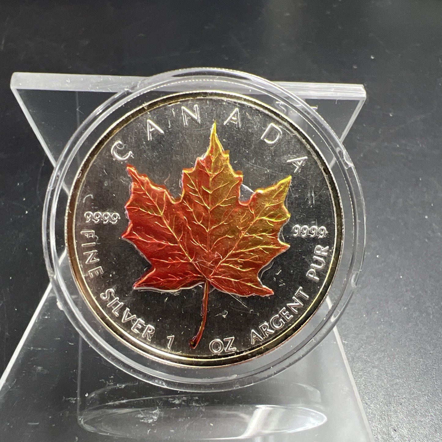 1999 1 oz Silver Maple Leaf Coin Gem UNC Reverse Enhanced & Colorized