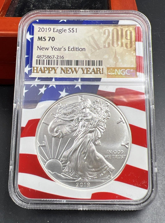 2019 1 oz American Silver Eagle $1 NGC Certified MS70 New Year's Edition #216