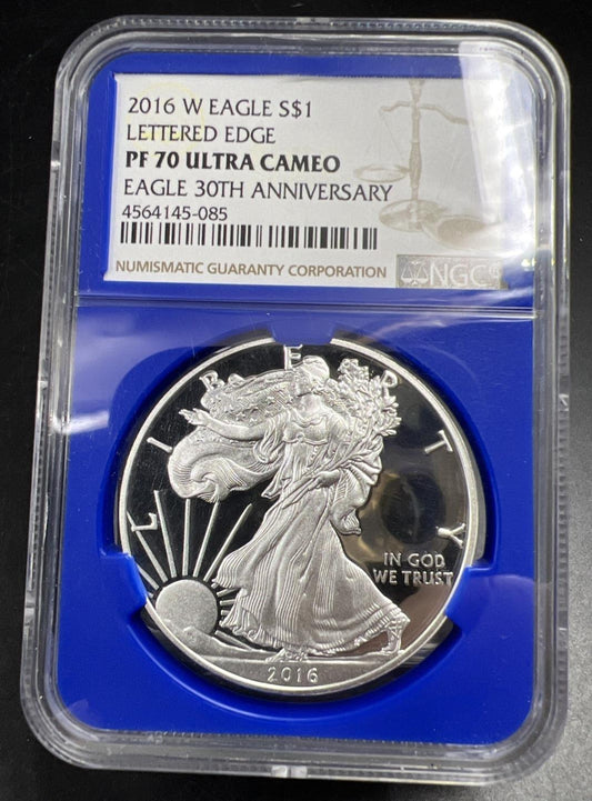 2016 W 1 Oz American Silver Eagle Coin Proof Lettered Edge PF70 UCAM NGC