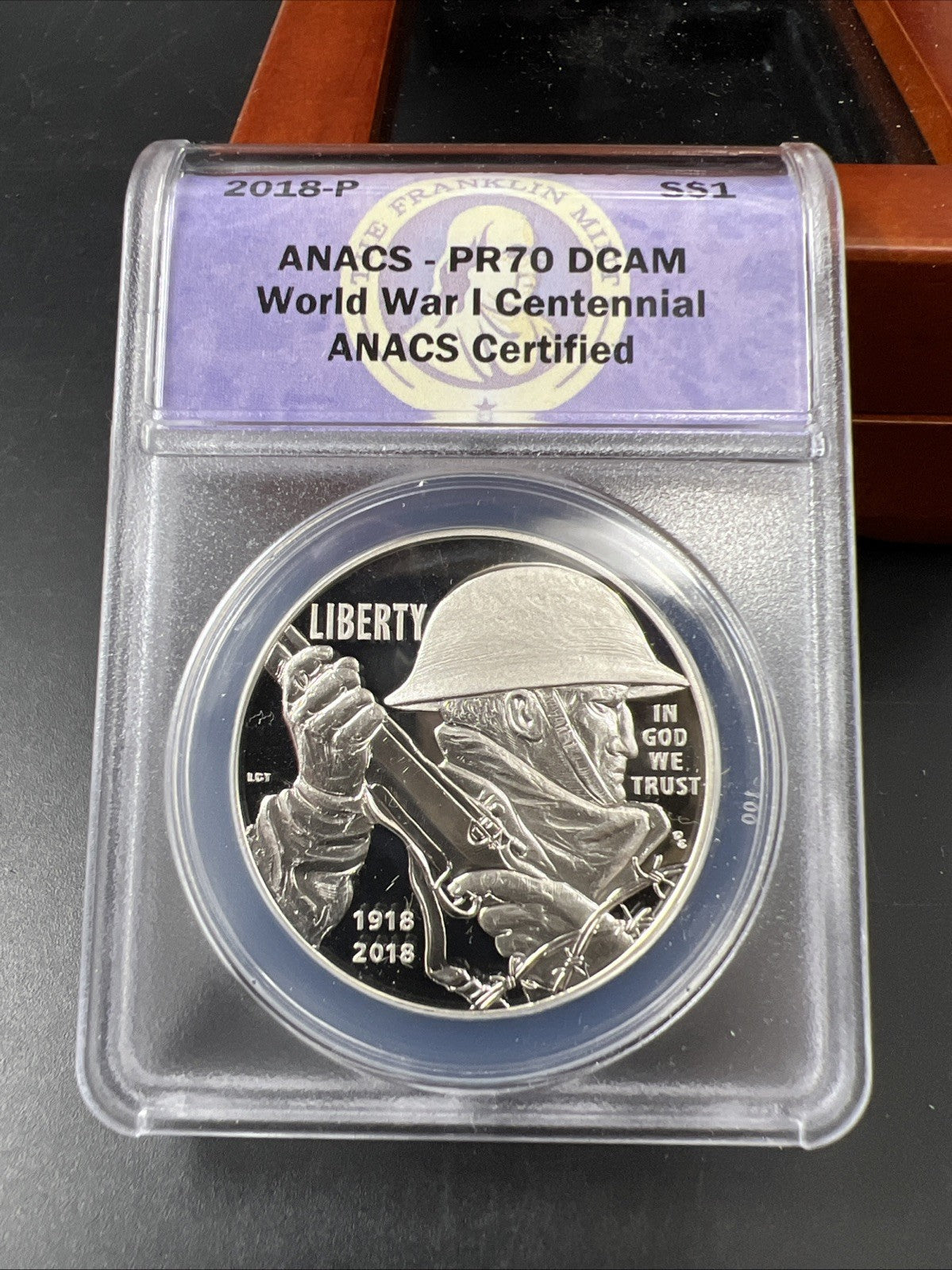 2018-P World War One Centennial Silver Dollar Proof ANACS PR70 w/ Display Box