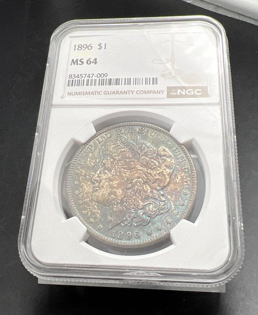 1896 $1 Morgan Silver Dollar Coin Choice BU MS64 Certified NGC PQ Toning Obverse