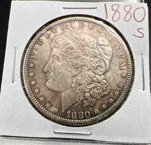 1880 S $1 Morgan Silver Eagle Dollar Coin UNC Uncirculated Nice Toning Toner #A