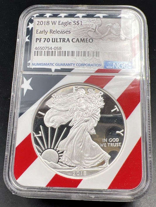 2018 W Proof ASE American Silver Eagle Coin NGC PF70 UCAM #058