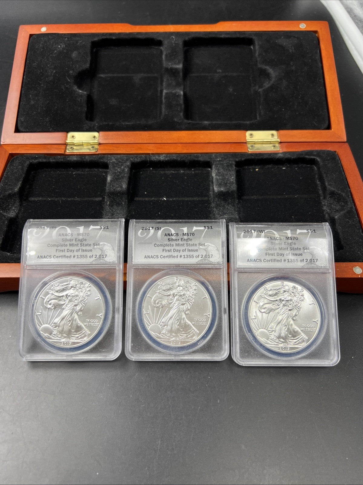 3 Coin 2017 W S P ASE Mint Mark Set 1 oz American Silver Eagle Coins ANACS MS70