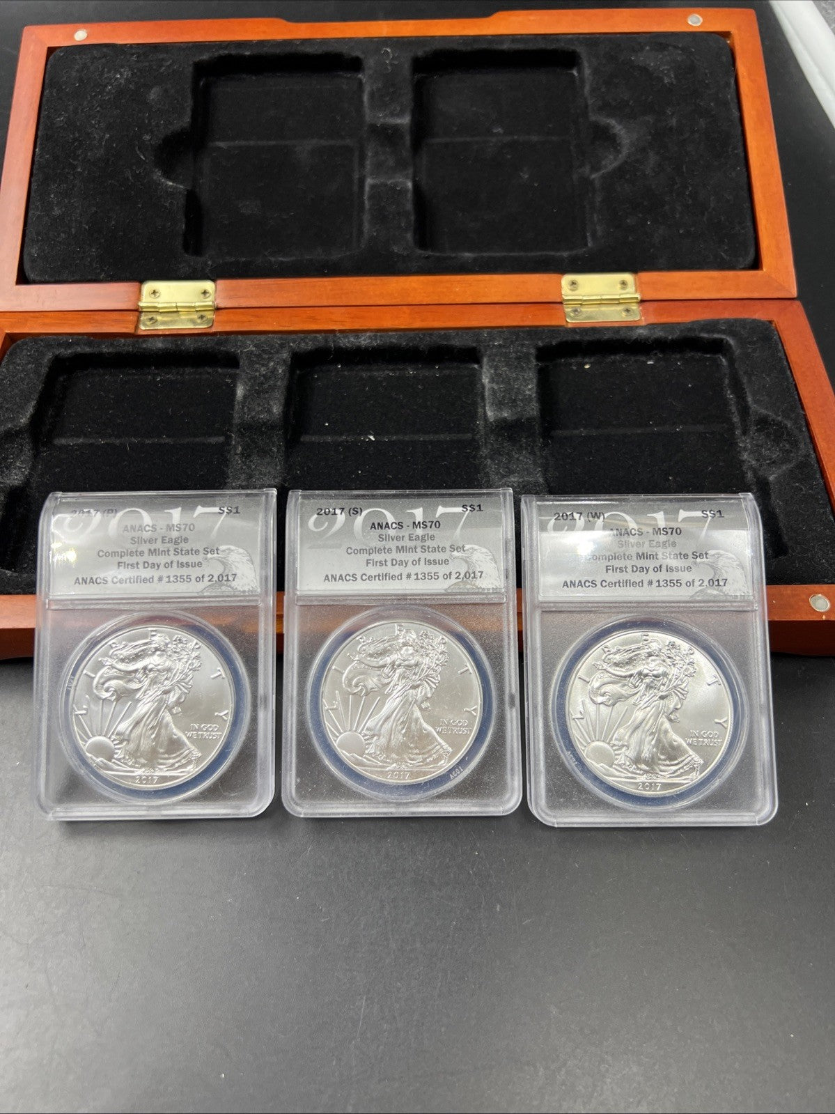 3 Coin 2017 W S P ASE Mint Mark Set 1 oz American Silver Eagle Coins ANACS MS70