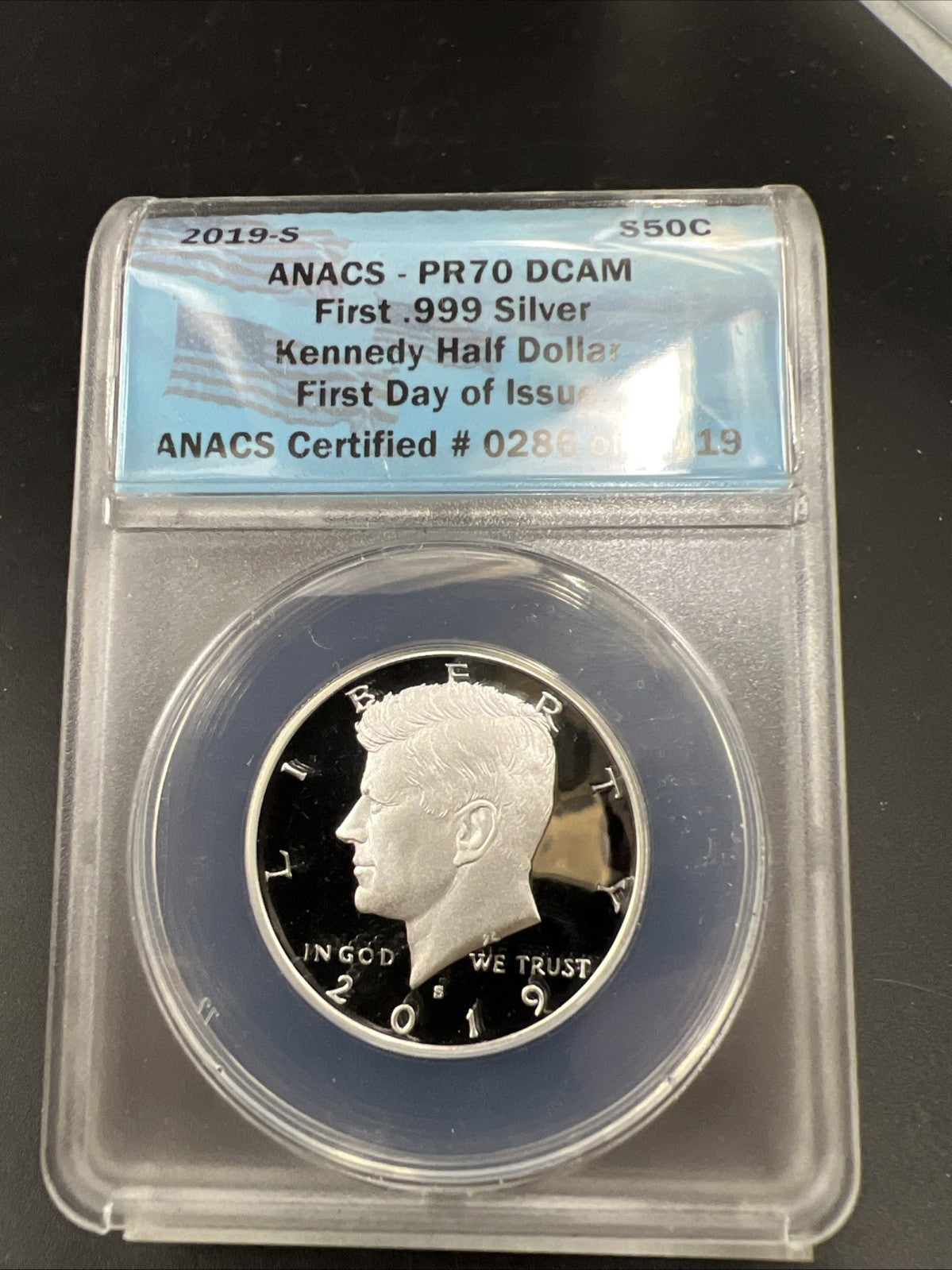 2019 S 50c Kennedy Silver Half Dollar Coin PR70 DCAM ANACS #0286/1119