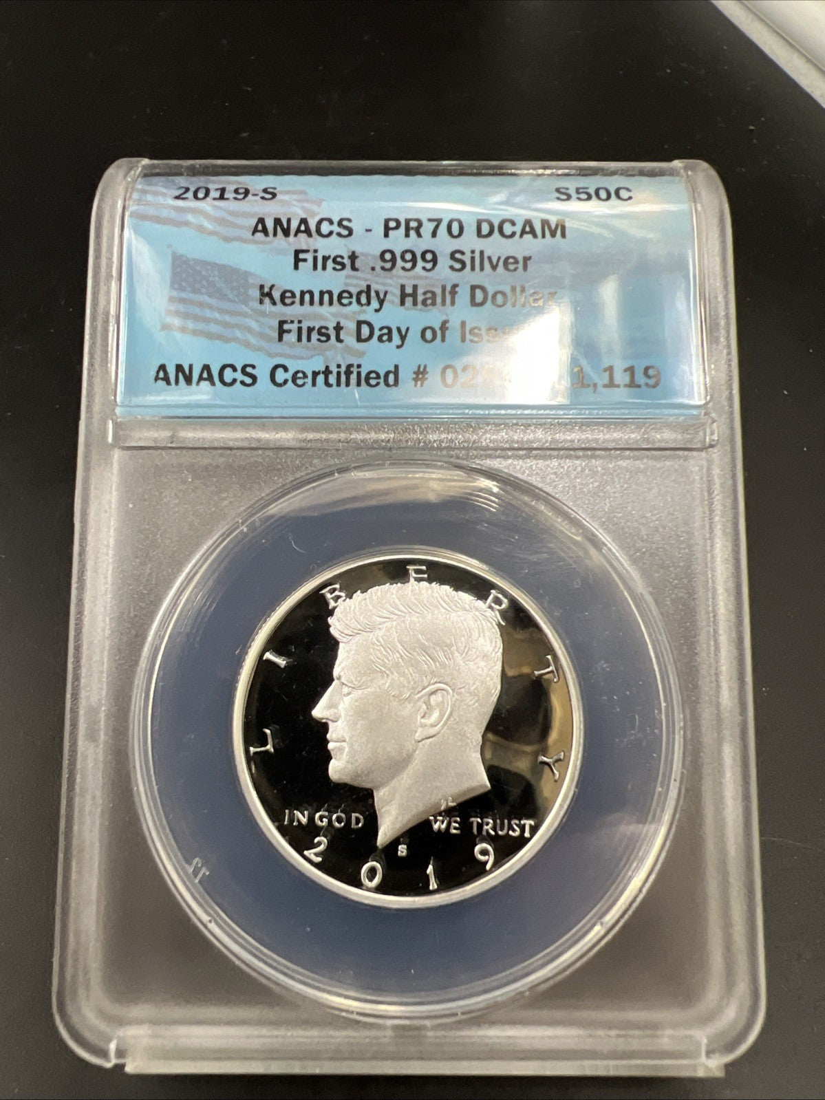 2019 S 50c Kennedy Silver Half Dollar Coin PR70 DCAM ANACS #0286/1119
