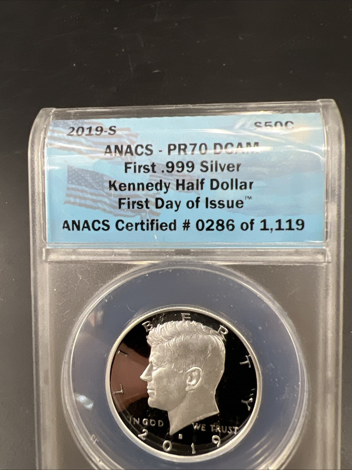 2019 S 50c Kennedy Silver Half Dollar Coin PR70 DCAM ANACS #0286/1119