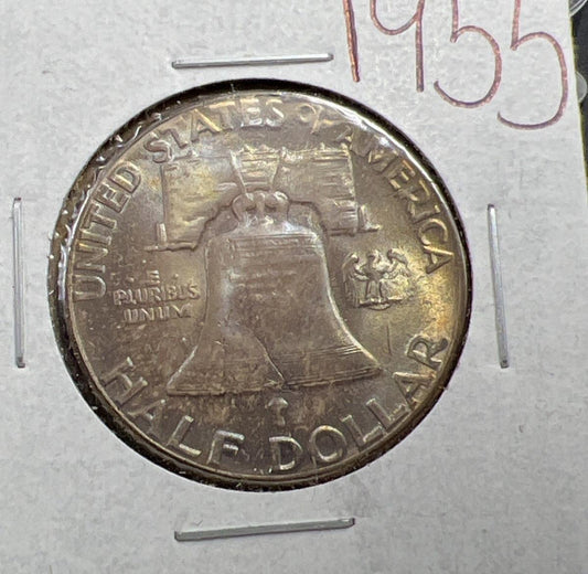 1955 P Franklin Half Dollar Silver Coin Choice BU UNC PQ Nice Toning Toner #H