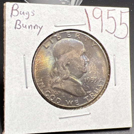 1955 P Bugs Bunny Franklin Half Dollar Coin CH FBL BU UNC PQ * Toning FS-401 #F