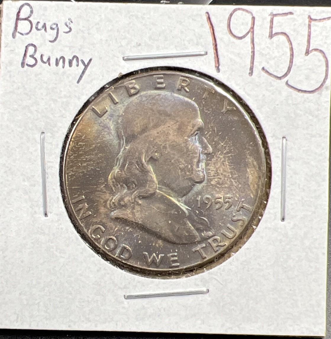 1955 P Bugs Bunny Franklin Half Dollar Coin CH FBL BU UNC PQ * Toning FS-401 #F