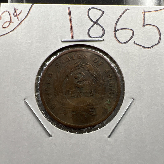 1865 2c Two Cent Shield US Type Coin Very Circulated SKU#X