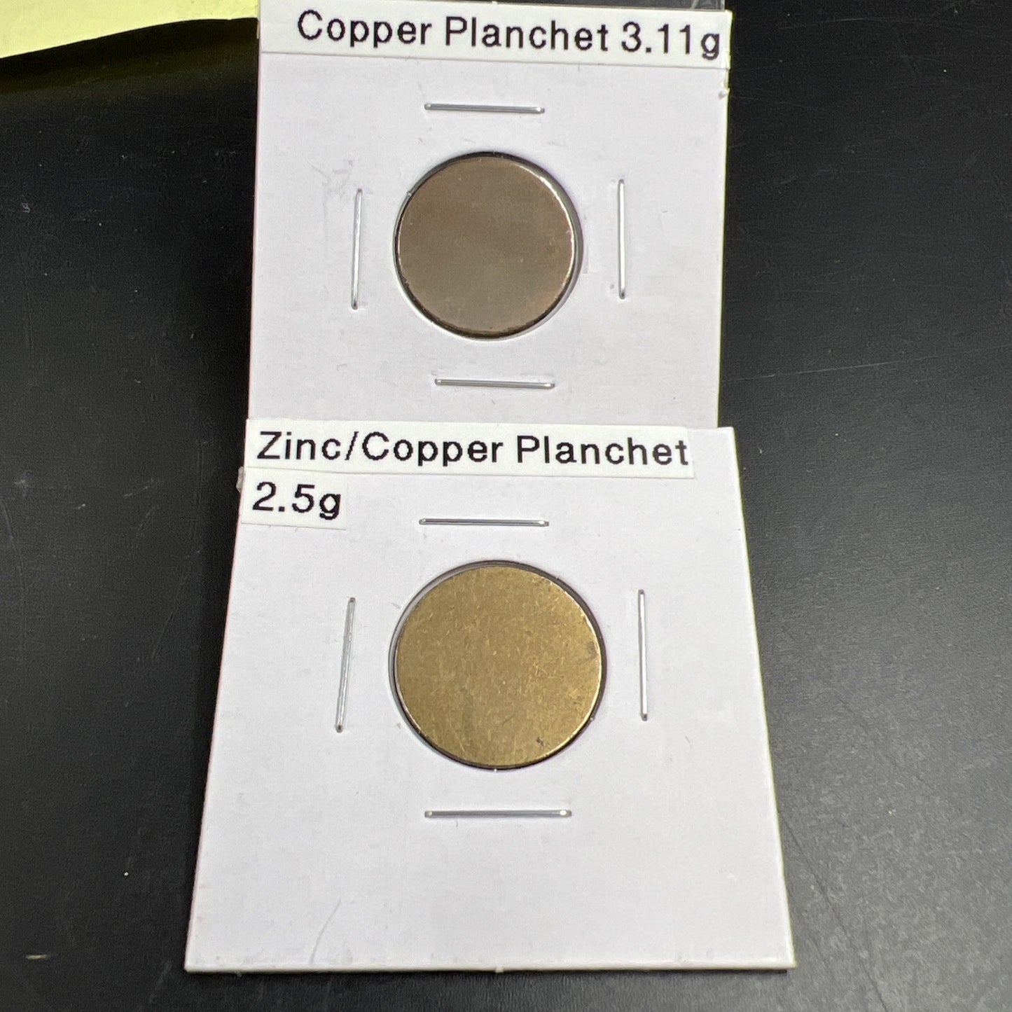 Lot 2 US 1c Blank Planchet Error Coins 3.11 G Copper & 2.5G Copper Plated Zinc