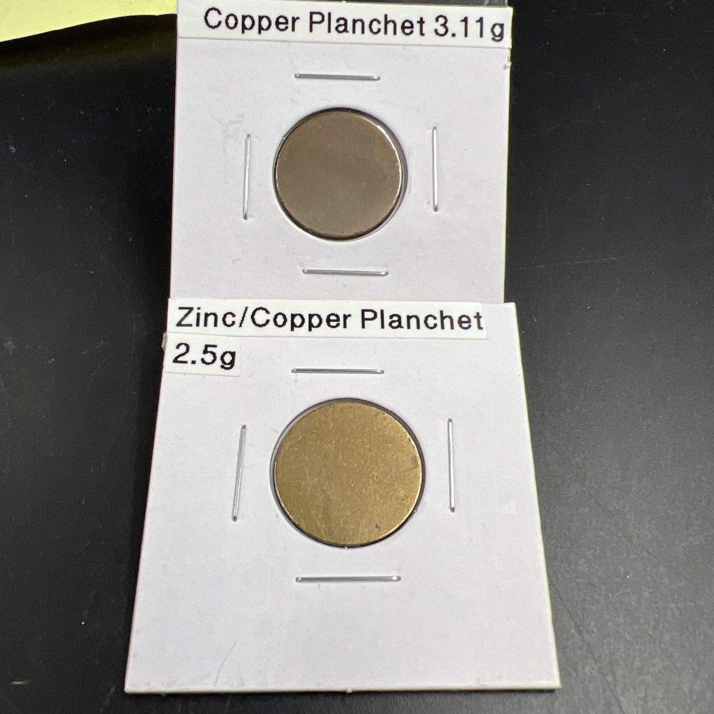 Lot 2 US 1c Blank Planchet Error Coins 3.11 G Copper & 2.5G Copper Plated Zinc