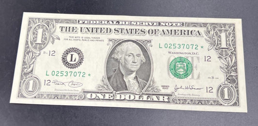 2003 $1 * Star Note FRN Federal Reserve Note XF EF Extra Fine Circ #072