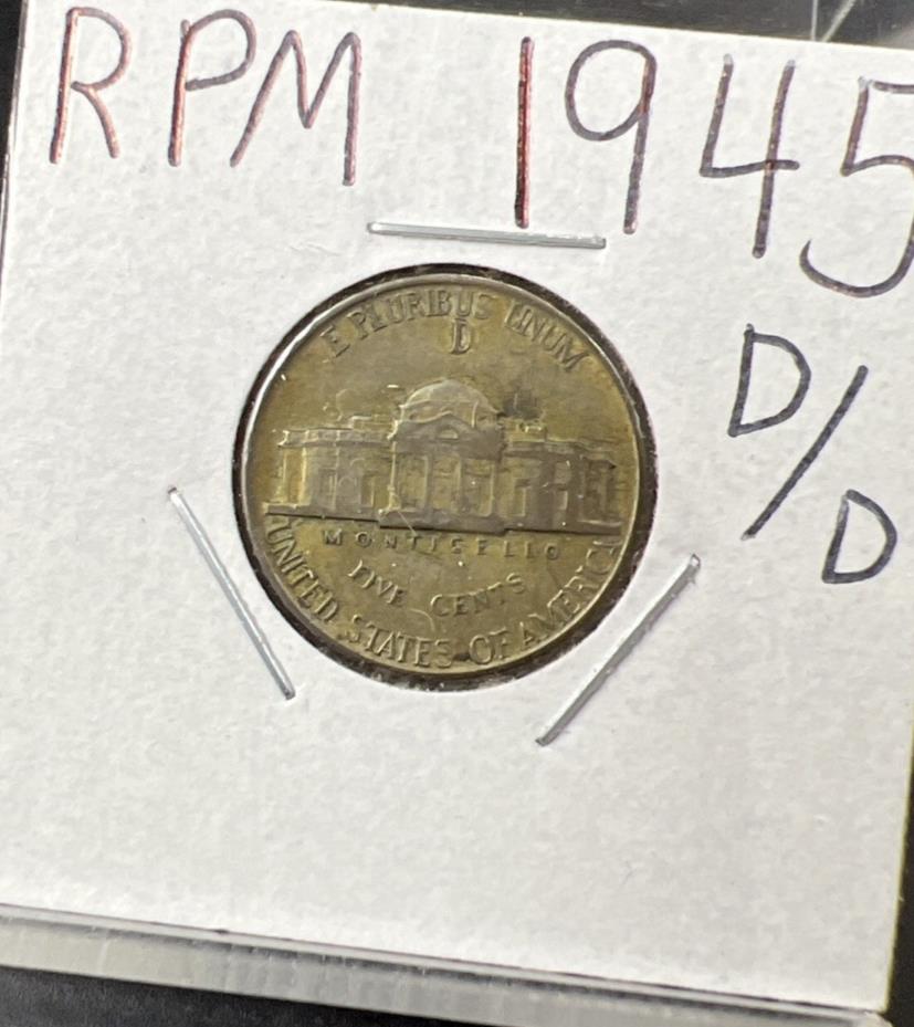 1945 D D/D RPM WWII 35% Silver Jefferson Nickel Coin with Variety Circulated