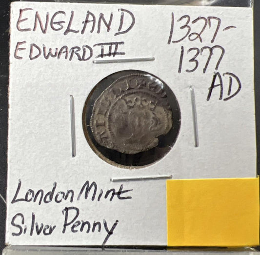 King Edward III 1327-1377 AD London England Penny Silver Coin Fine Circ