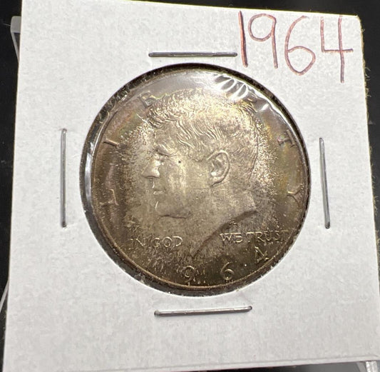 1964 P 50c Kennedy Silver Half Dollar Coin End of Roll Toner UNC