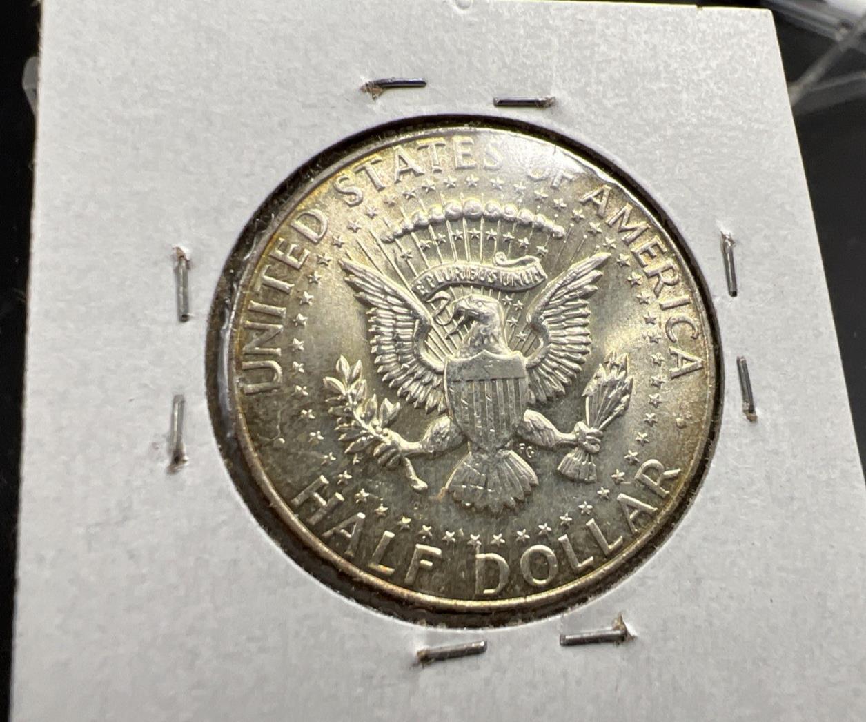1964 P 50c Kennedy Silver Half Dollar Coin Choice AU / UNC Amber Toning #A