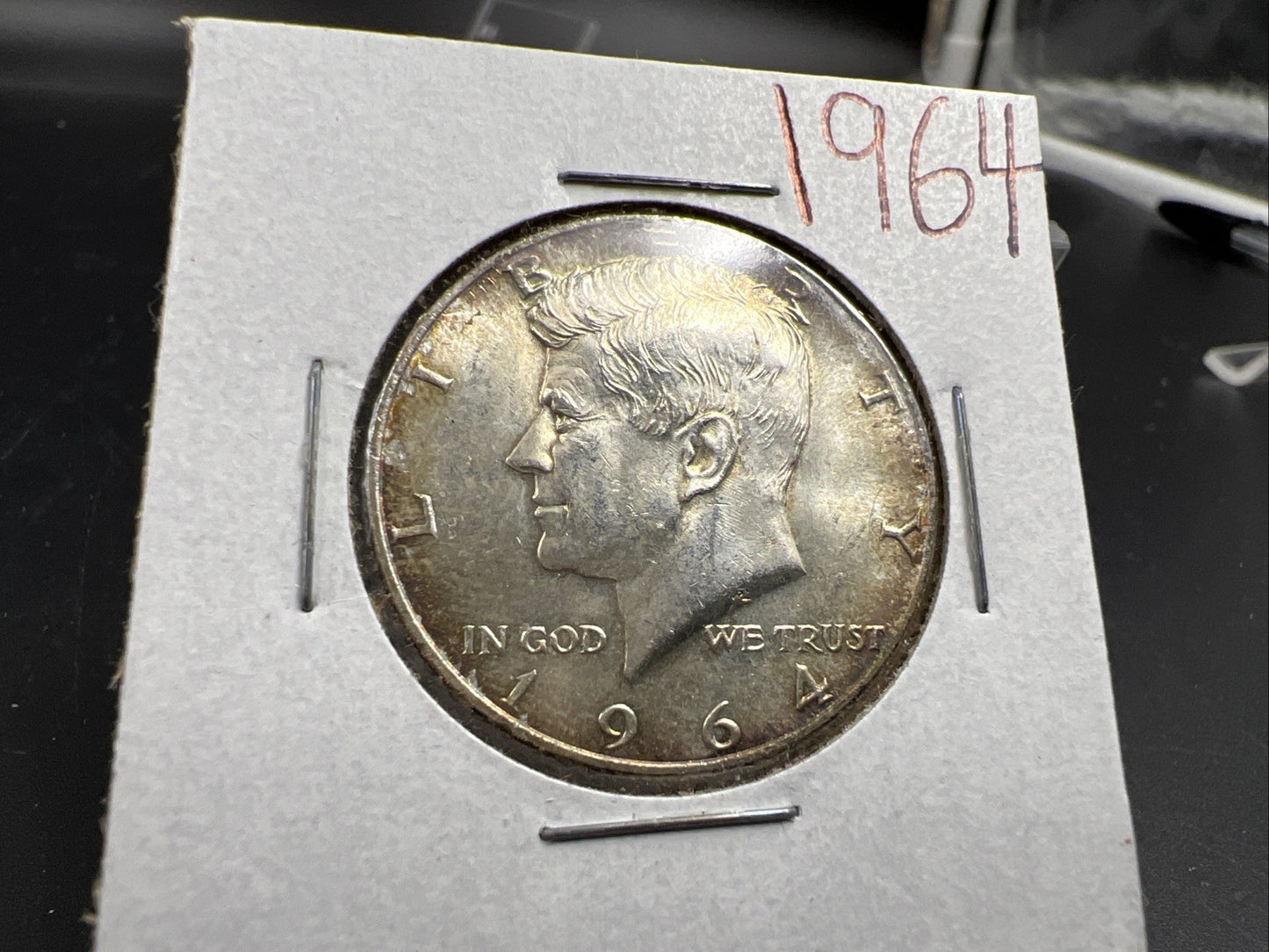 1964 P 50c Kennedy Silver Half Dollar Coin Choice AU / UNC Amber Toning #A