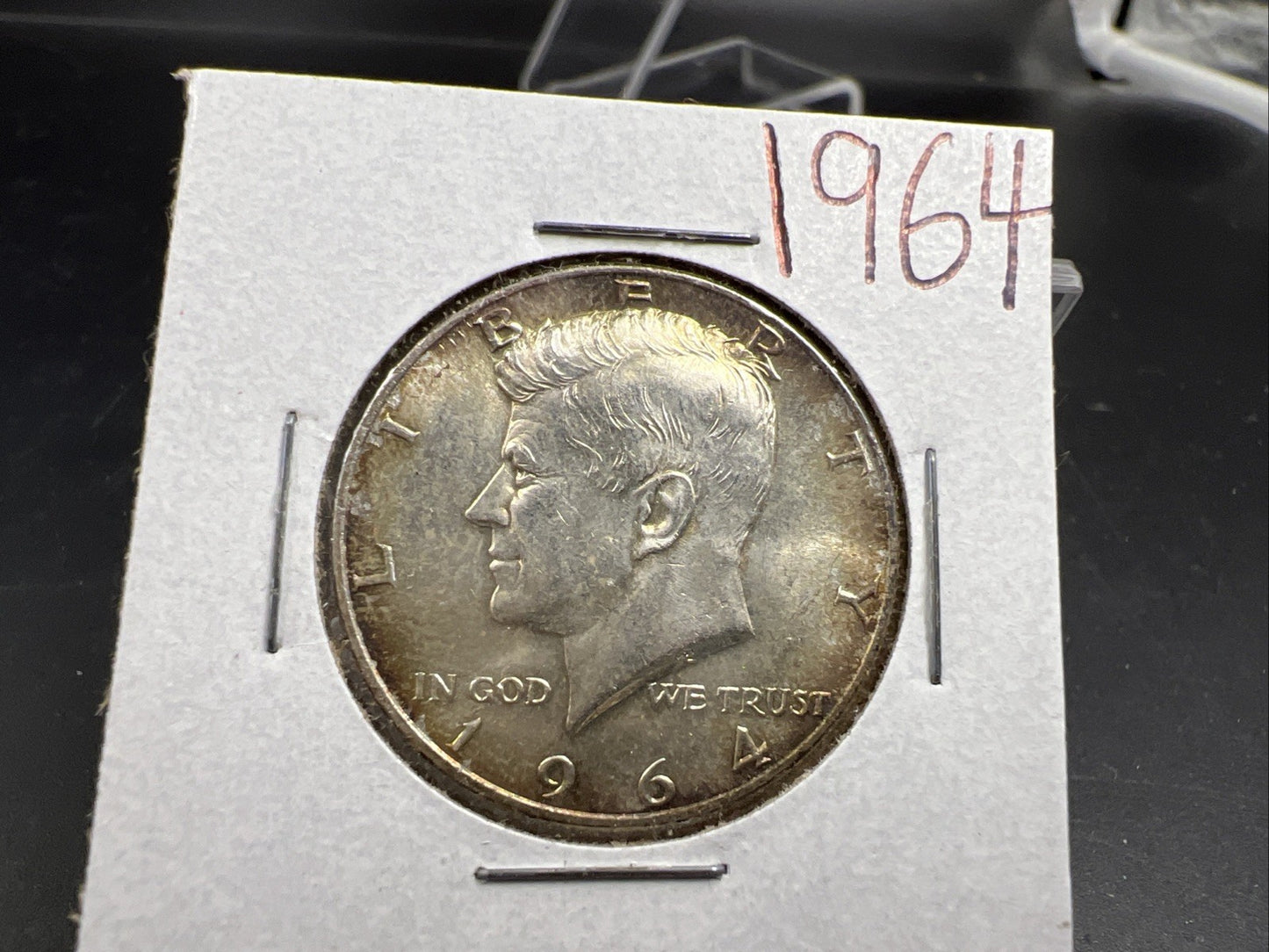 1964 P 50c Kennedy Silver Half Dollar Coin Choice AU / UNC Amber Toning #A