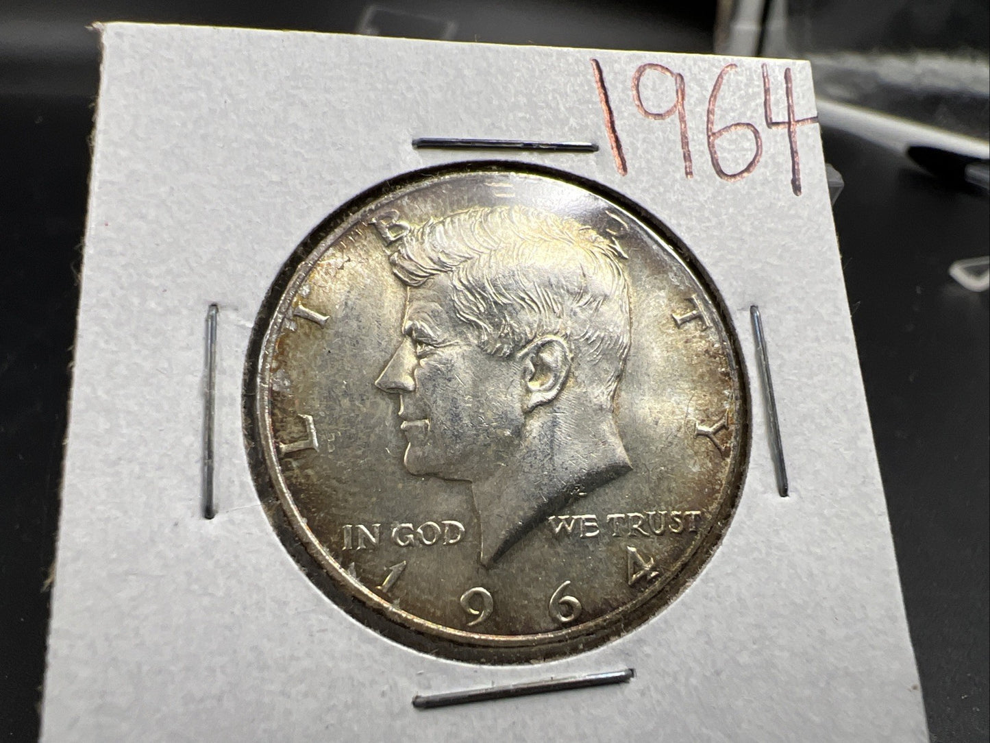 1964 P 50c Kennedy Silver Half Dollar Coin Choice AU / UNC Amber Toning #A