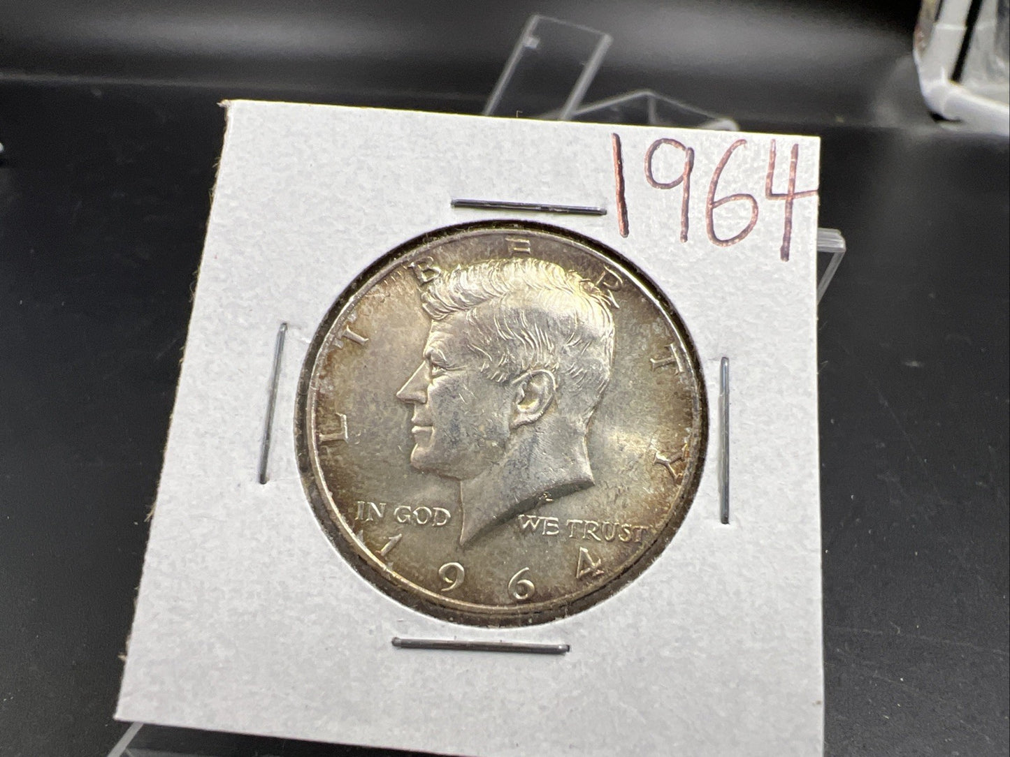 1964 P 50c Kennedy Silver Half Dollar Coin Choice AU / UNC Amber Toning #A