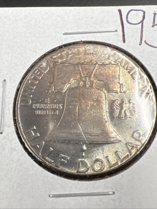 1955 P Franklin Half Dollar Silver Coin CH FBL BU UNC PQ * Nice Toning Toner #D