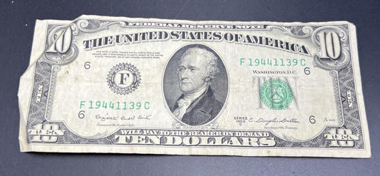 1950 C $10 Green Seal FRN Federal Reserve Note VG Circ #1944 Neat Serial #
