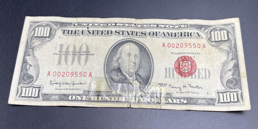 SC 1966 $100 Legal Tender Red Seal Ugly Damaged Taped Torn Stained Low Serial #