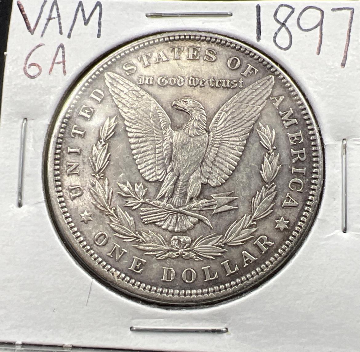 1897 P $1 Morgan Silver Dollar Coin Vam-6A Rusty Die AU About UNC
