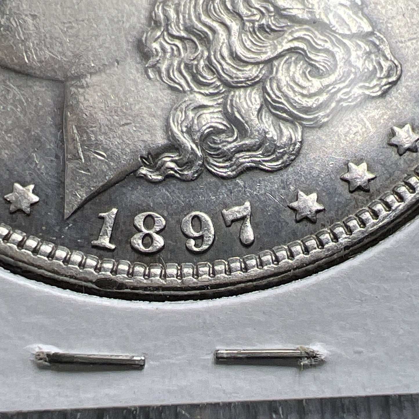 1897 P $1 Morgan Silver Dollar Coin Vam-6A Rusty Die AU About UNC