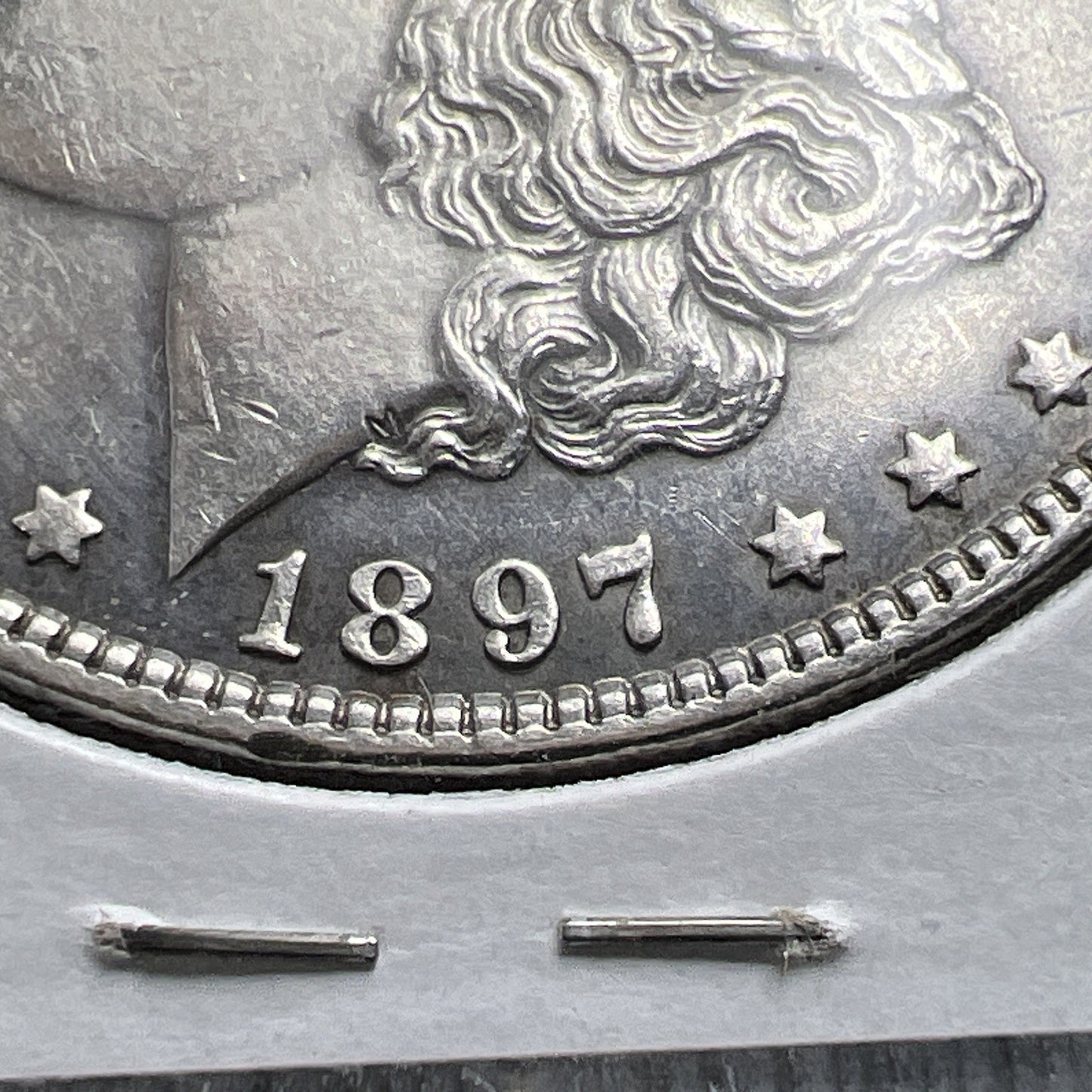 1897 P $1 Morgan Silver Dollar Coin Vam-6A Rusty Die AU About UNC