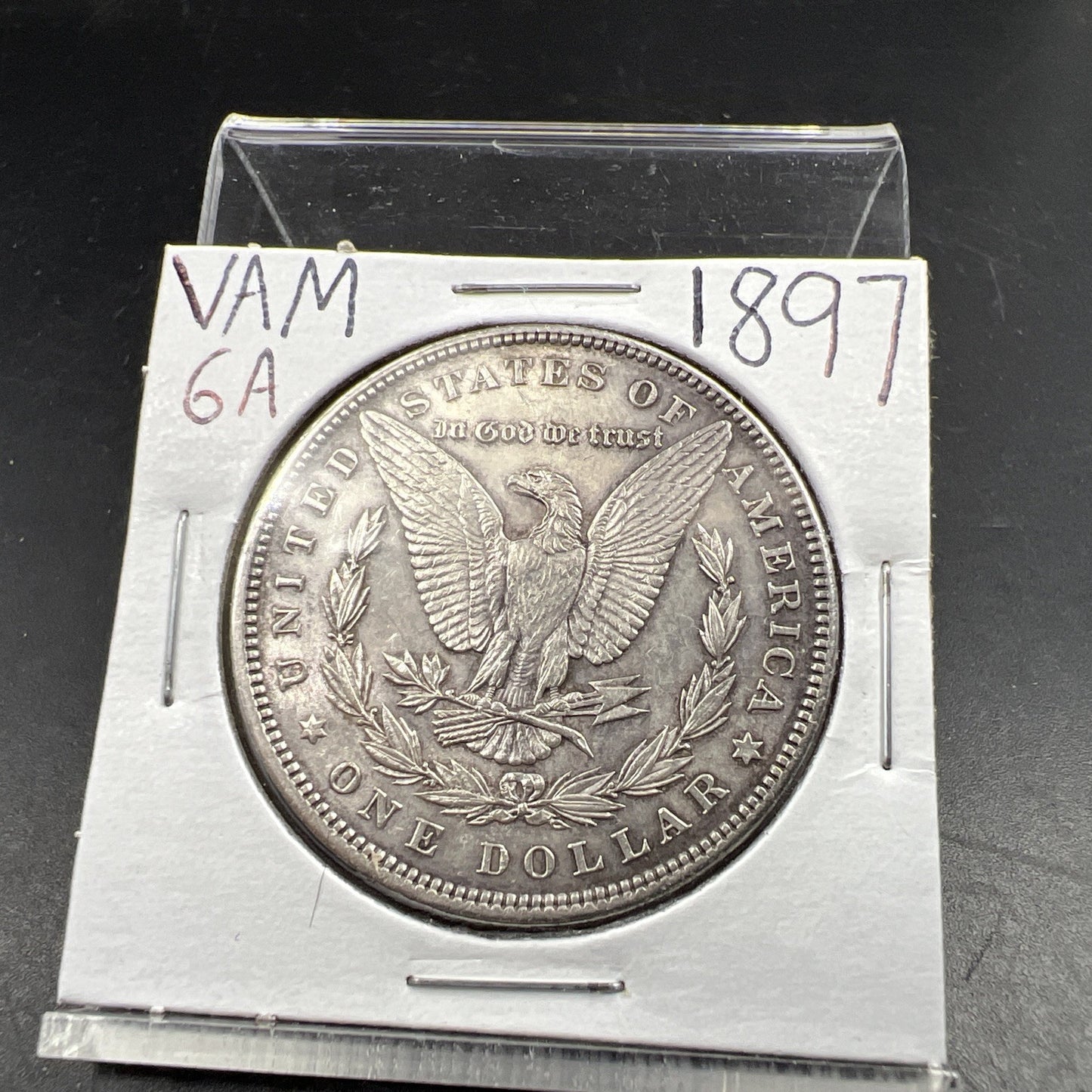 1897 P $1 Morgan Silver Dollar Coin Vam-6A Rusty Die AU About UNC