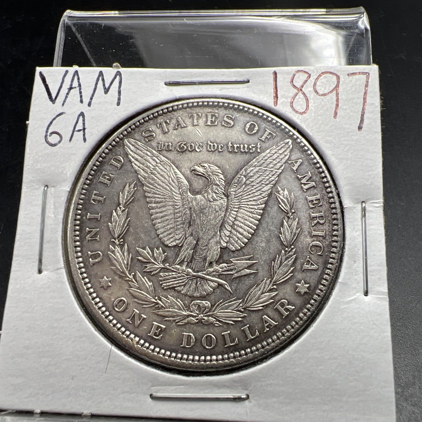 1897 P $1 Morgan Silver Dollar Coin Vam-6A Rusty Die AU About UNC